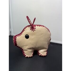 Handmade Leather Pig Ornament Quirky Decor folk art stye novelty